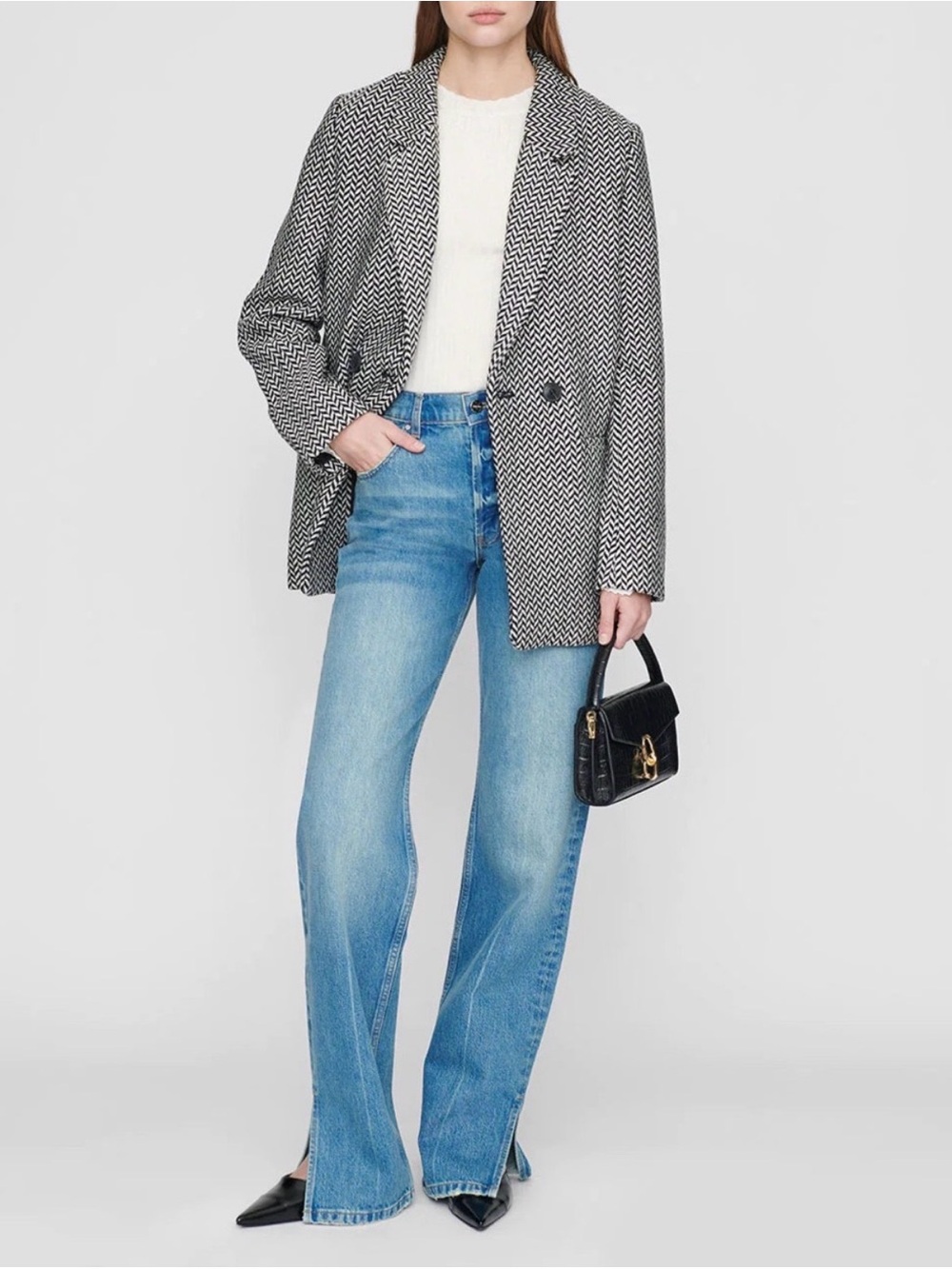 Anine Bing Black & White Oversized Herringbone Blazer